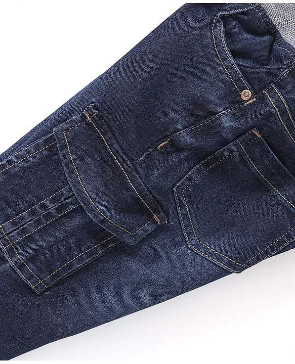 Babyhug Denim Full Length Jogger With Stretch Solid Colour - Dark Blue