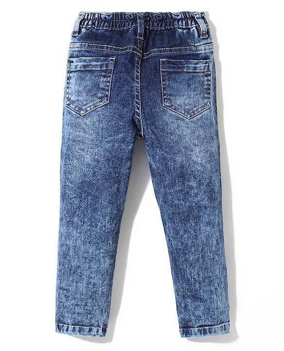 Babyhug DENIM Washed Full Length Jeans With Stretch & Suspender - Blue