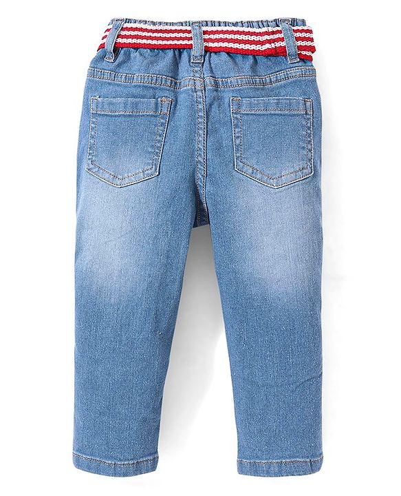 Babyhug Denim Full Length with Stretch Washed Distressed Jeans Solid Colour-  Blue
