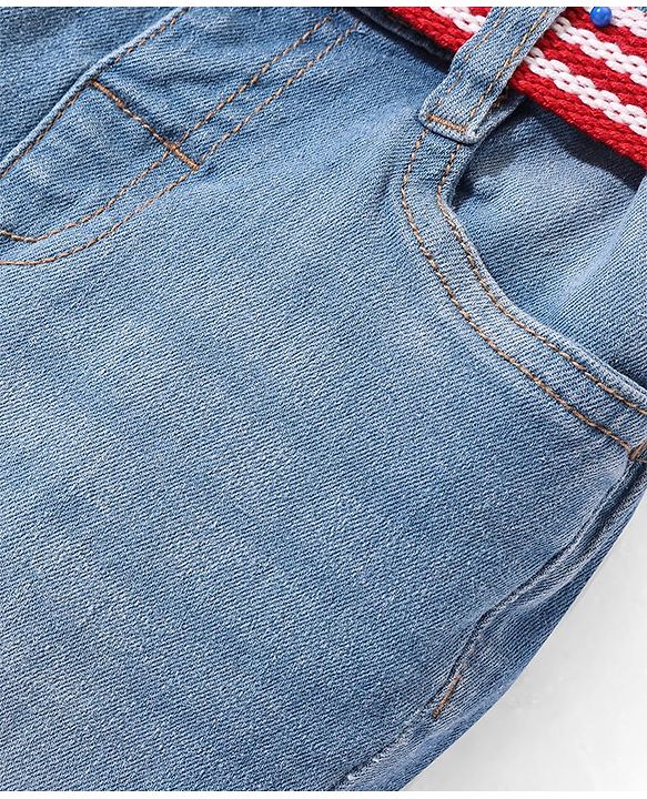 Babyhug Denim Full Length with Stretch Washed Distressed Jeans Solid Colour-  Blue