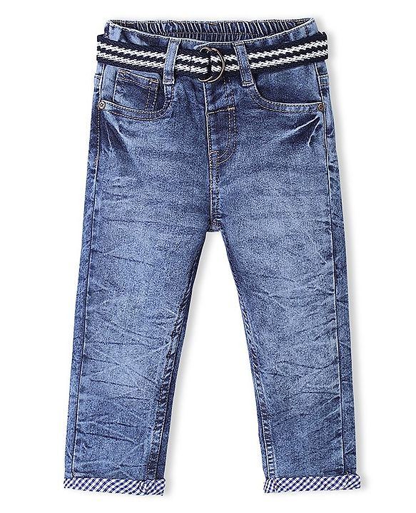 Babyhug Full Length Solid Color Jeans with Stretch - Blue