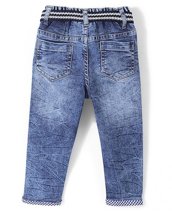 Babyhug Full Length Solid Color Jeans with Stretch - Blue