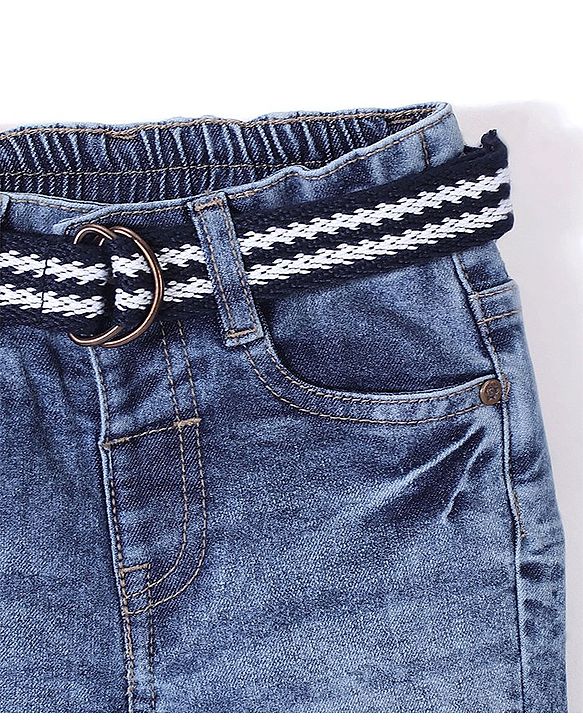Babyhug Full Length Solid Color Jeans with Stretch - Blue