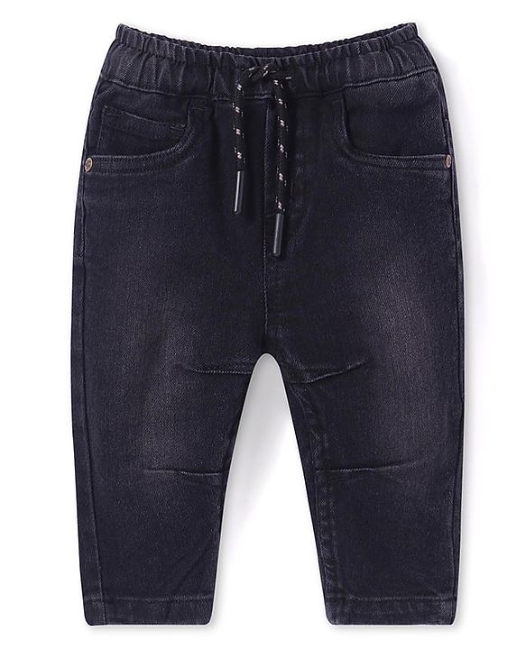 Babyhug Full Length Solid Colour Stretchable Denim Jogger - Black