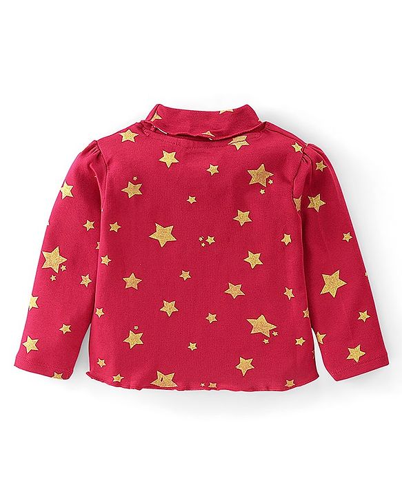 Babyhug 100% Cotton Knit Full Sleeves Skivi T-Shirt Polka Dot Print - Maroon