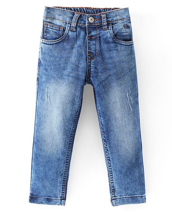 Babyoye Full Length Solid Color Stretchable Denim Jeans   Fly With Zipper -  Blue