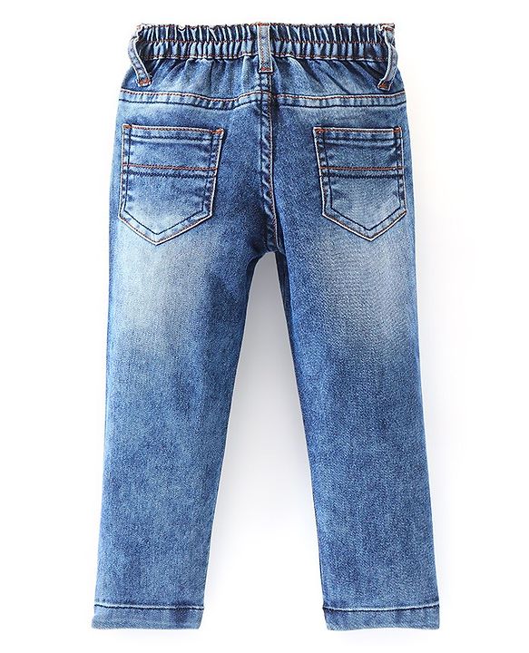 Babyoye Full Length Solid Color Stretchable Denim Jeans   Fly With Zipper -  Blue