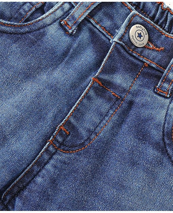 Babyoye Full Length Solid Color Stretchable Denim Jeans   Fly With Zipper -  Blue