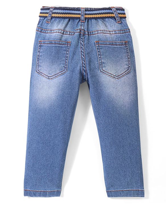 Babyhug Denim Full Length Jeans With Stretch Solid Colour - Blue