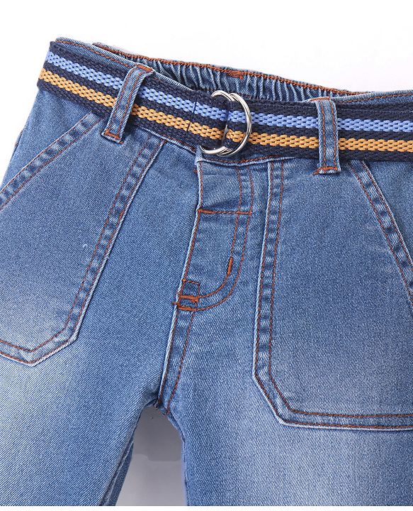 Babyhug Denim Full Length Jeans With Stretch Solid Colour - Blue