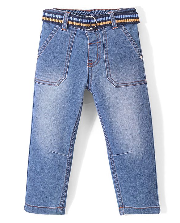 Babyhug Denim Full Length Jeans With Stretch Solid Colour - Blue