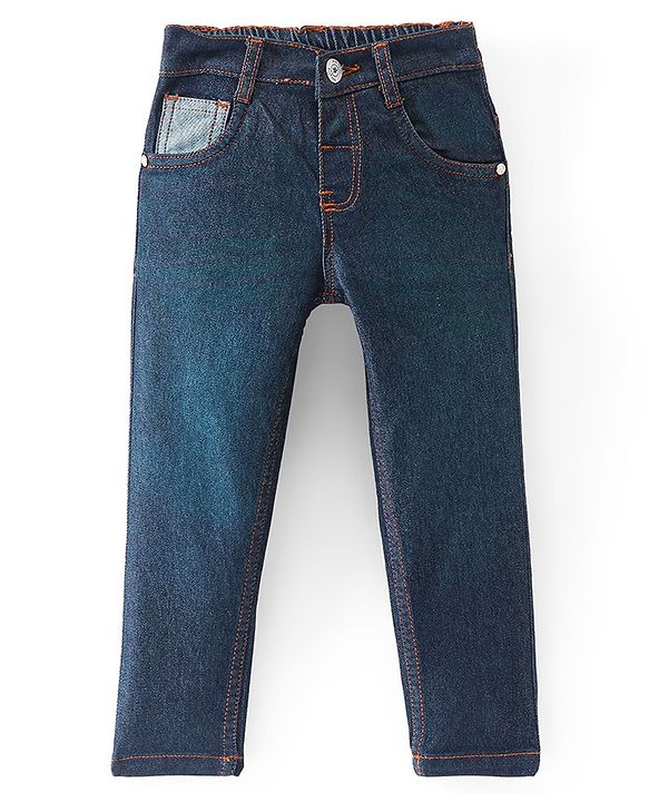 Babyhug Full Length Solid Color Stretchable Denim Jeans Tint Green (Mock Fly Without Zipper)