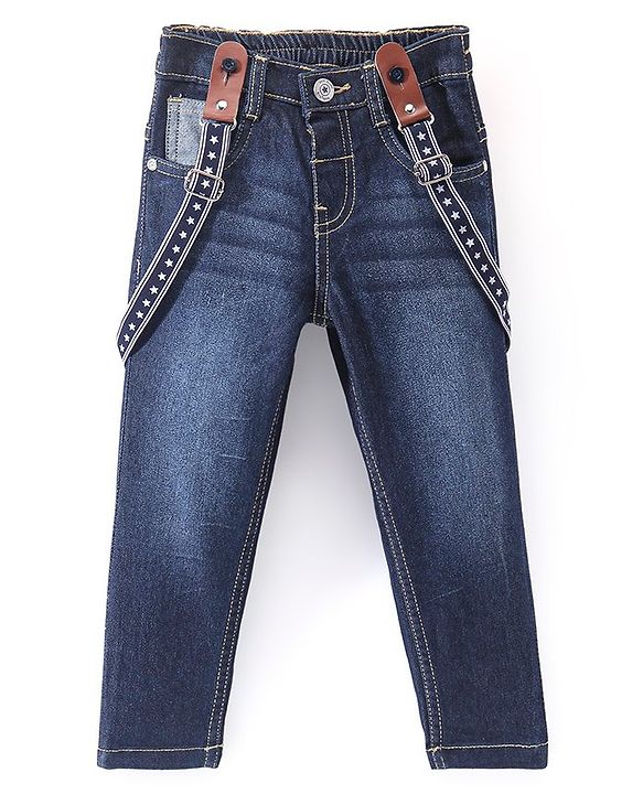 Babyhug Full Length Solid Color Stretchable Denim Jeans - Blue