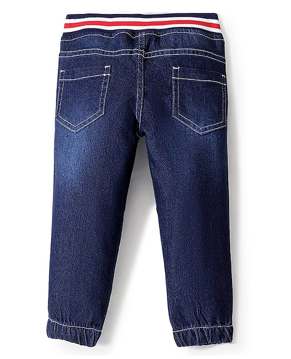 Babyhug Cotton Solid Joggers With Stretch - Blue