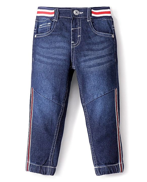 Babyhug Cotton Solid Joggers With Stretch - Blue
