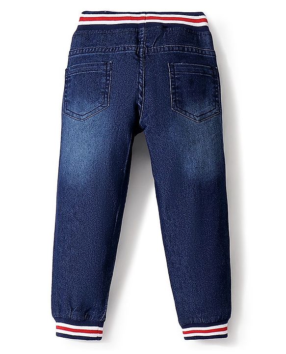 Babyhug Cotton Denim Solid Joggers With Stretch - Blue