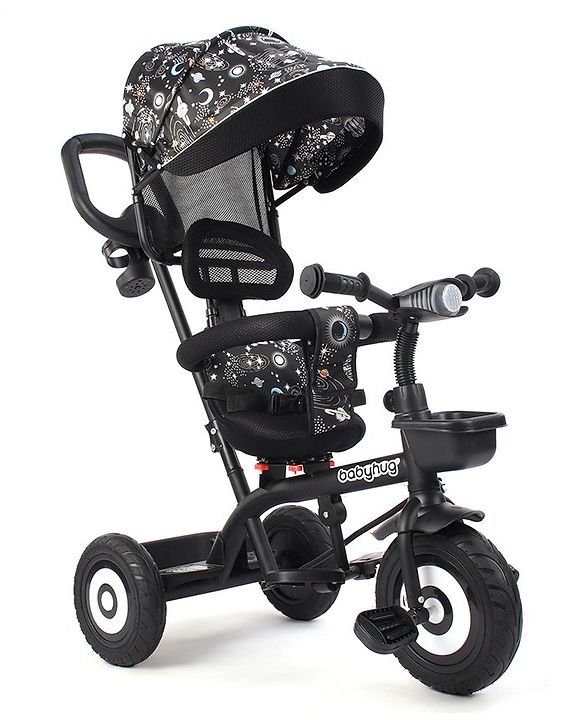Babyhug Tricycle with Air Wheel Canopy & Parental Handle - Black