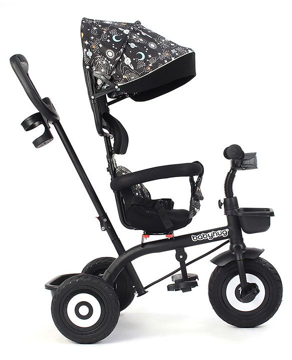 Babyhug Tricycle with Air Wheel Canopy & Parental Handle - Black