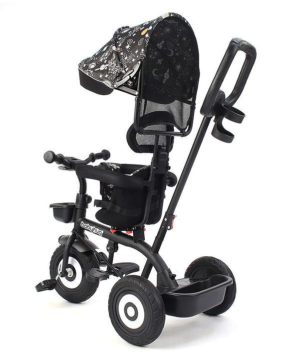 Babyhug Tricycle with Air Wheel Canopy & Parental Handle - Black