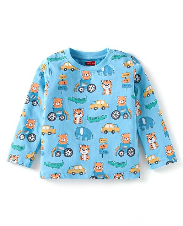 Babyhug Cotton Knit Full Sleeves Teddy Printed Night Suit - Blue