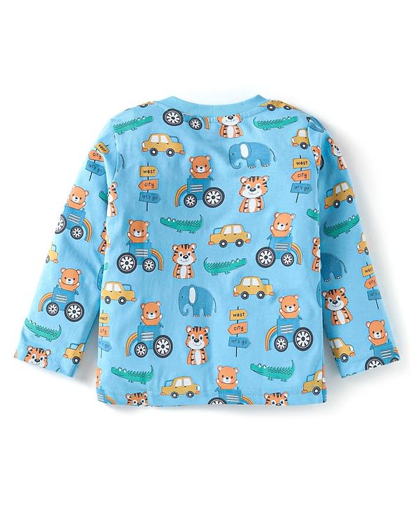 Babyhug Cotton Knit Full Sleeves Teddy Printed Night Suit - Blue