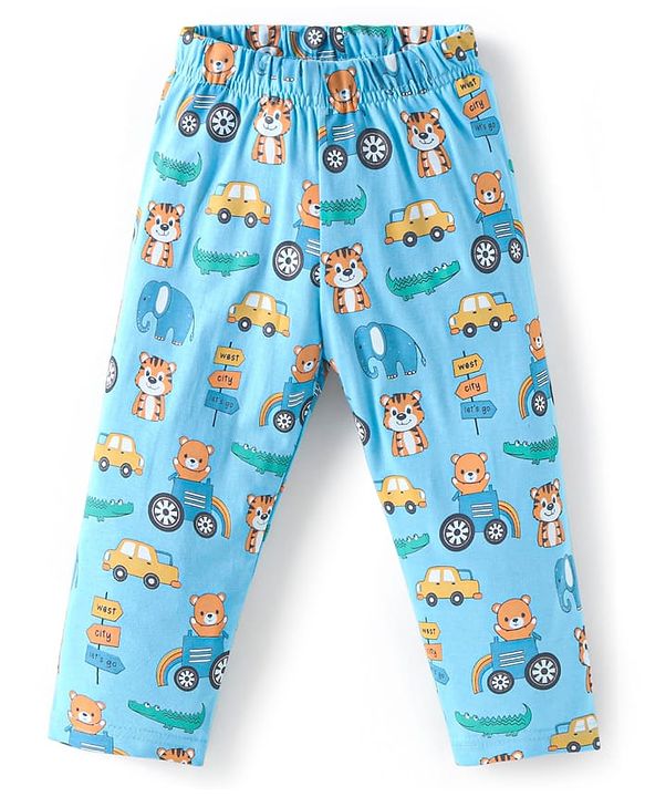 Babyhug Cotton Knit Full Sleeves Teddy Printed Night Suit - Blue