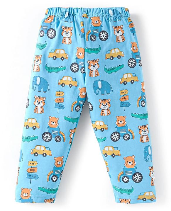 Babyhug Cotton Knit Full Sleeves Teddy Printed Night Suit - Blue