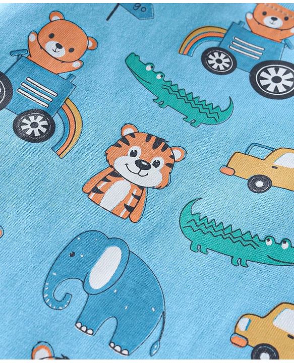 Babyhug Cotton Knit Full Sleeves Teddy Printed Night Suit - Blue