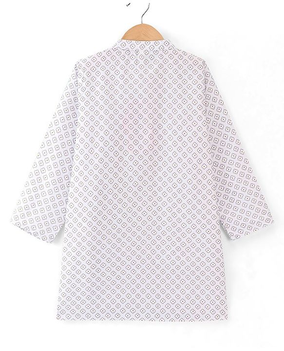 Babyhug 100% Cambric Full Printed Kurta Pyjama Set - White