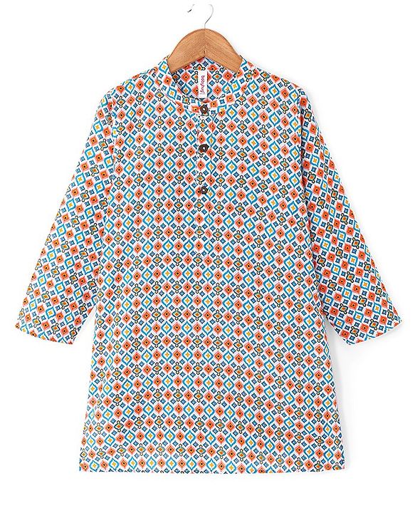 Babyhug 100% Cambric Full Sleeve Printed Kurta With Solid Dhoti Set - Blue