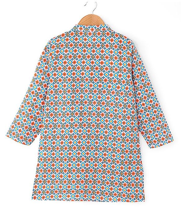 Babyhug 100% Cambric Full Sleeve Printed Kurta With Solid Dhoti Set - Blue