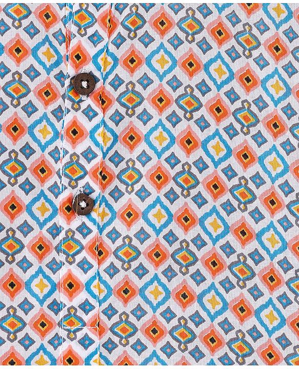Babyhug 100% Cambric Full Sleeve Printed Kurta With Solid Dhoti Set - Blue