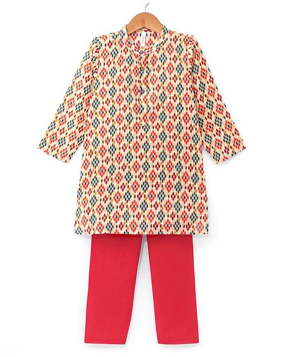 Babyhug Cotton Full Sleeves Printed Kurta with Pyjama Set - Pink