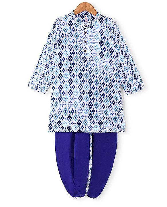 Babyhug 100% Cambric Full Sleeve Printed Kurta With Solid Dhoti Set - Blue
