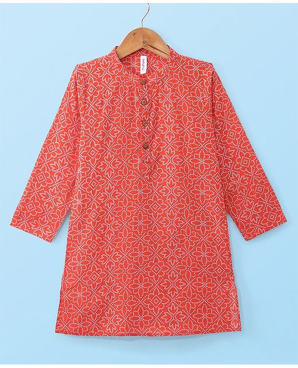 Babyhug Cotton Woven Full Sleeves Kurta and Pajama Set Floral Print - Red