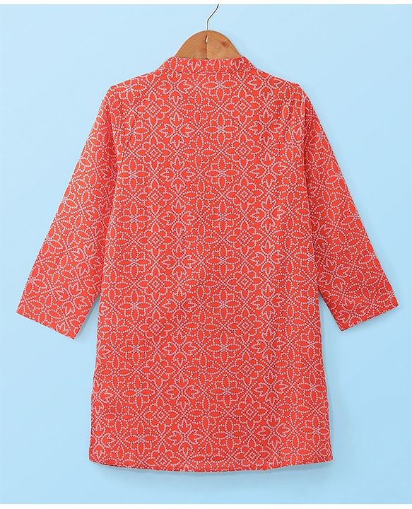 Babyhug Cotton Woven Full Sleeves Kurta and Pajama Set Floral Print - Red