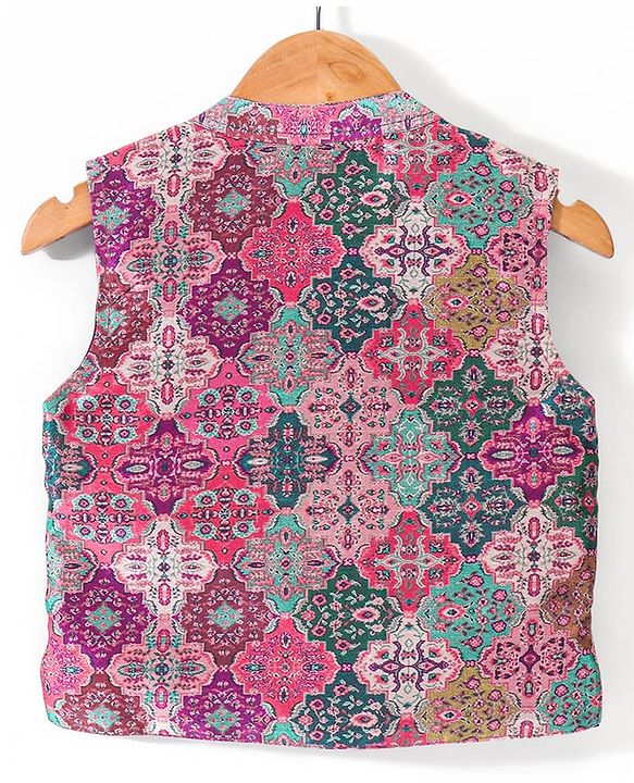 Babyhug Cotton Woven Full Sleeves Kurta & Pyjama Set with Printed Jacket - Magneta