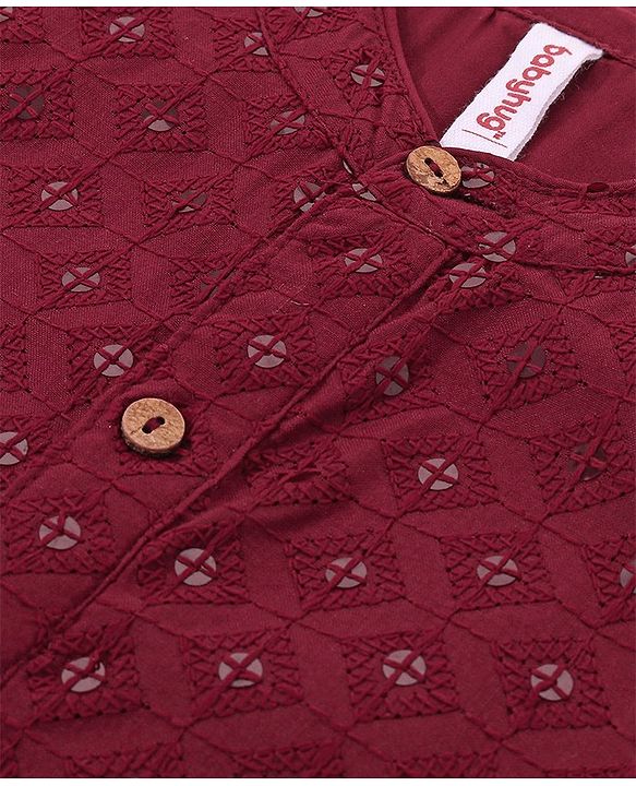 Babyhug Woven Full Sleeves Sequin Embroidered Kurta Payjama Set -Maroon