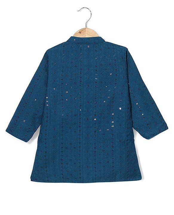 Babyhug Full Sleeves Schiflly Embroidered Kurta Pyjama Set - Teal