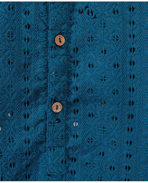 Babyhug Full Sleeves Schiflly Embroidered Kurta Pyjama Set - Teal
