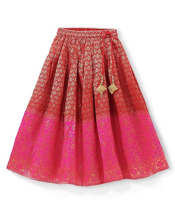 Babyhug Half Sleeves Brocade Choli with Lehanga & Dupatta Set - Fuchsia