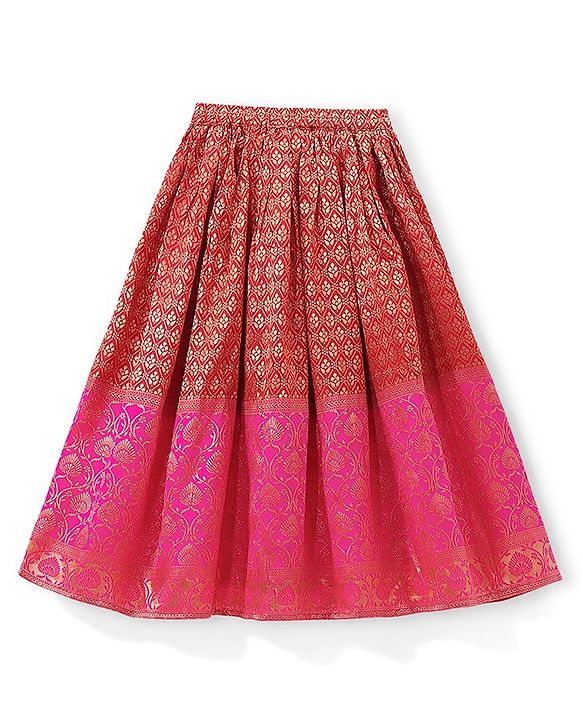Babyhug Half Sleeves Brocade Choli with Lehanga & Dupatta Set - Fuchsia