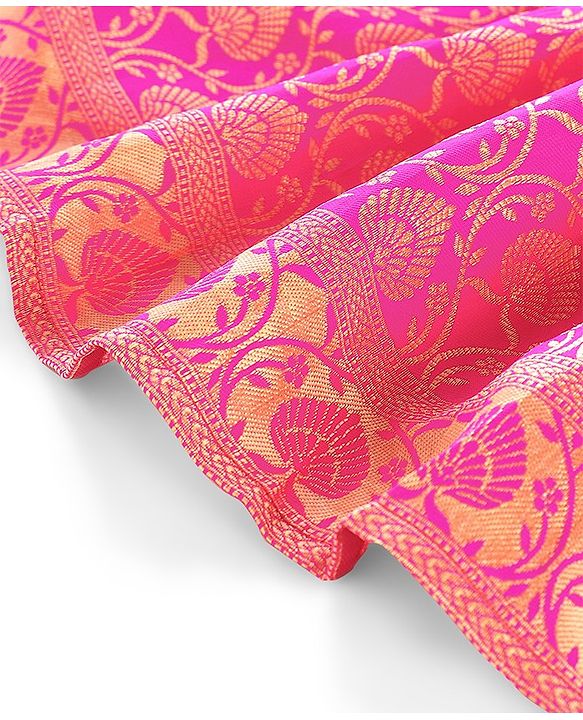 Babyhug Half Sleeves Brocade Choli with Lehanga & Dupatta Set - Fuchsia