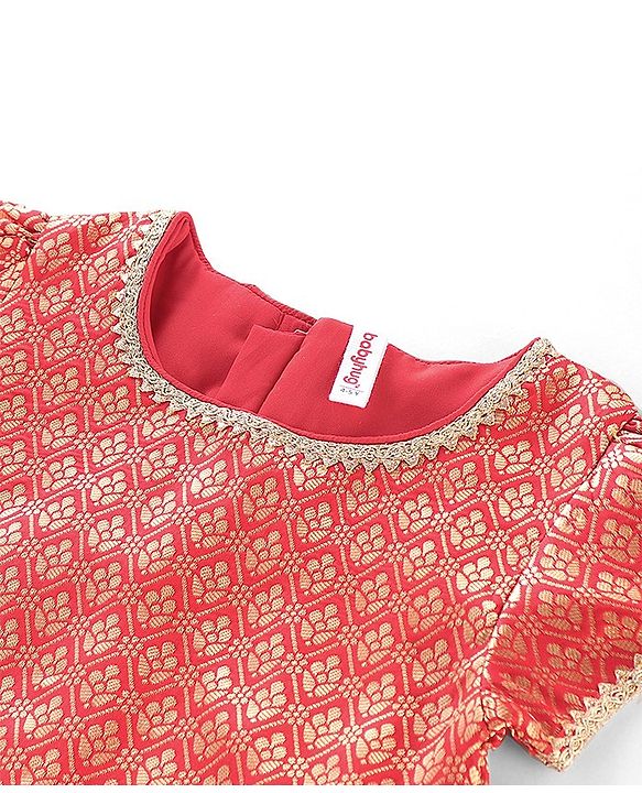 Babyhug Half Sleeves Brocade Choli with Lehanga & Dupatta Set - Fuchsia