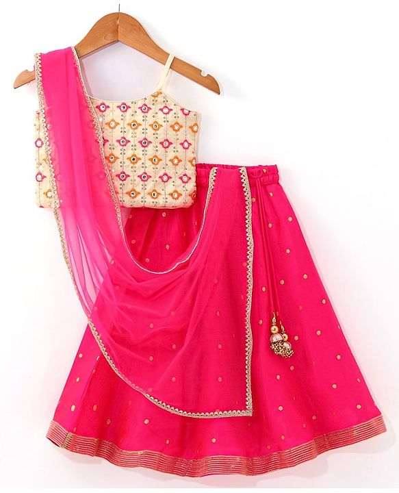 Babyhug  Sleeveless Embroidered Choli with Lehenga and Dupatta - Pink