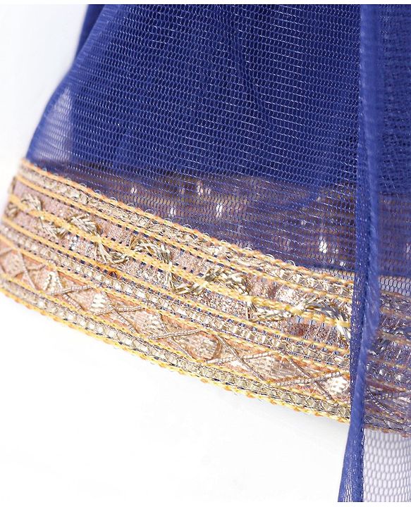 Babyhug Singlet Sleeves Mirror Embroidered  Choli with Net Lehenga & Dupatta Set - Royal Blue