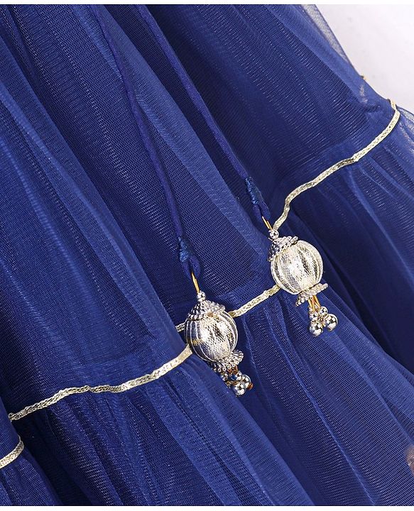 Babyhug Singlet Sleeves Mirror Embroidered  Choli with Net Lehenga & Dupatta Set - Royal Blue