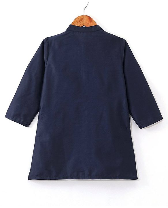 Babyhug Full Sleeves Solid Colour Kurta Payjama Set with Mirror Embroidered Jacket Navy Blue (Design May Vary)