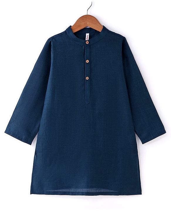 Babyhug Full Sleeves Solid Kurta Pyjama Set with Embroidered Jacket - Navy Blue