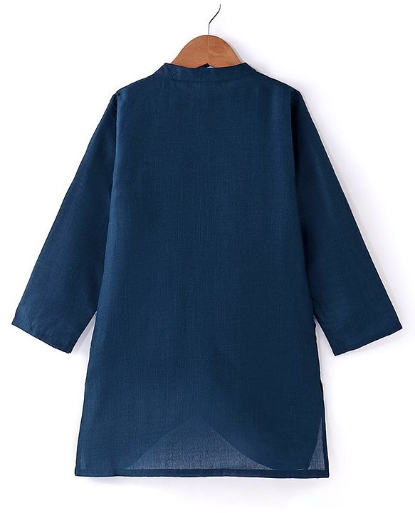 Babyhug Full Sleeves Solid Kurta Pyjama Set with Embroidered Jacket - Navy Blue